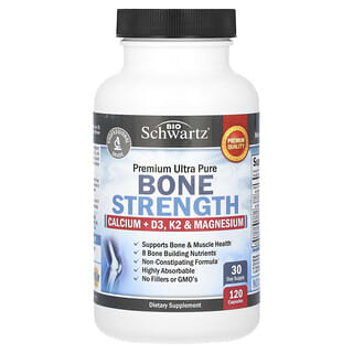 BioSchwartz, Bone Strength, Calcio mas vitamina D3, vitamina K2 y magnesio, 120 capsulas