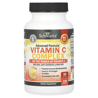 BioSchwartz, Complejo de vitamina C con zinc, bioflavonoides y rosa mosqueta, 120 capsulas