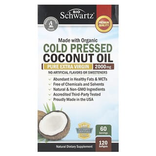 BioSchwartz, Aceite de coco organico prensado en frio, Virgen extra puro, 2000 mg, 120 capsulas blandas (1000 mg por capsula blanda)