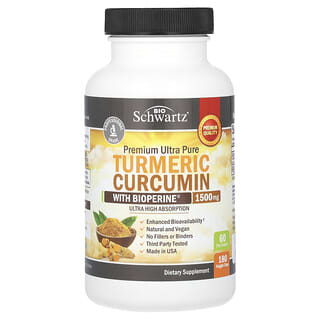 BioSchwartz, Curcumina de curcuma premium ultrapura con BioPerine, 1500 mg, 180 capsulas vegetales (500 mg por capsula)