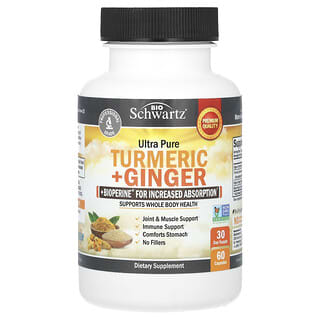 BioSchwartz, Curcuma ultrapura, jengibre y BioPerine para una mayor absorcion, 60 capsulas