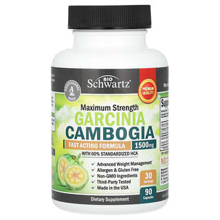BioSchwartz, Garcinia cambogia, Concentracion maxima, 1500 mg, 90 capsulas (500 mg por capsula)