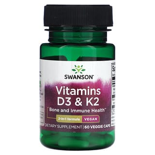 Swanson, Vitaminas D3 y K2, 60 capsulas vegetales