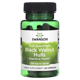 Swanson, Cascaras de nuez negra de espectro completo, 500 mg, 60 capsulas