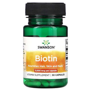 Swanson, Biotina, 5000 mcg, 30 capsulas