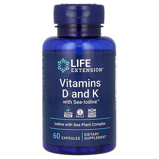 Life Extension, Vitaminas D y K con Sea-Iodine, 60 cápsulas