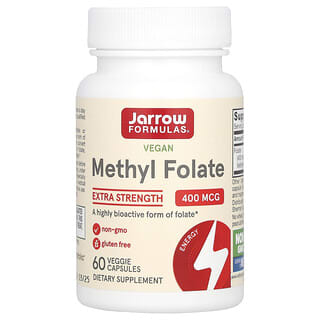 Jarrow Formulas, Metilfolato vegano, Concentracion extra, 400 mcg, 60 capsulas vegetales