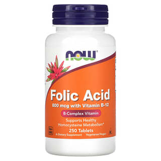 NOW Foods, acido folico, 800 mcg, 250 comprimidos