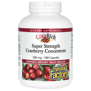Natural Factors, CranRich, Concentrado de Arandanos Rojos, Super Potencia, 500 mg, 180 Capsulas