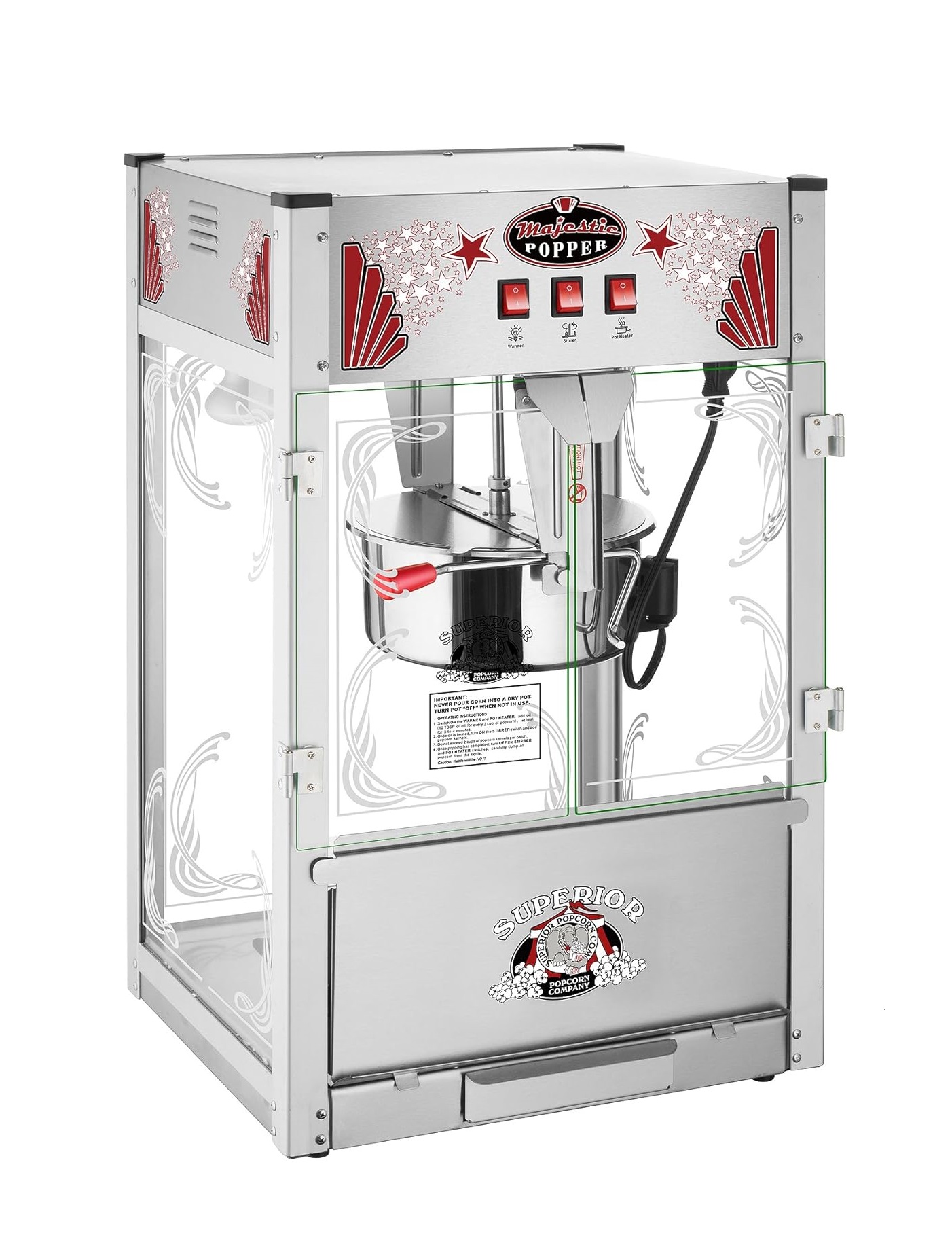 Crispetera Máquina de Palomitas de Maíz Comercial Majestic de 16 Onzas