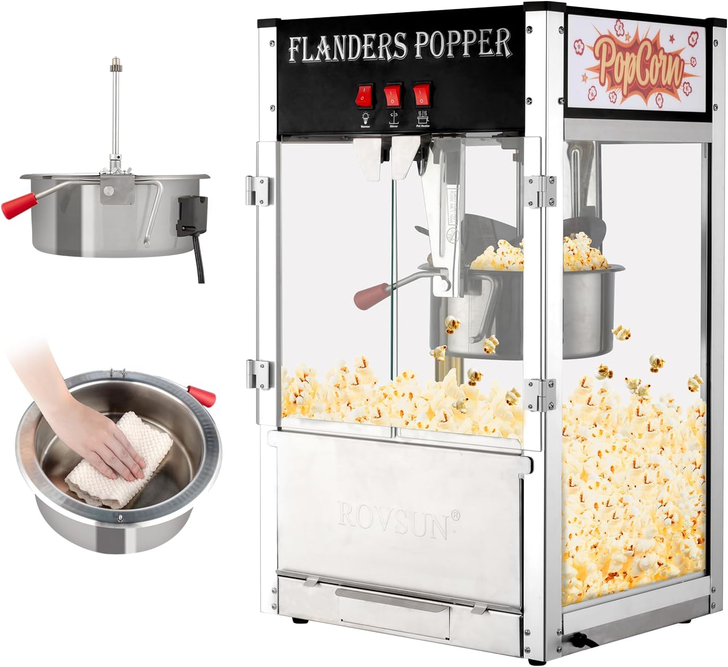 Máquina Comercial de Palomitas ROVSUN de 12 Onzas – Estilo Cine