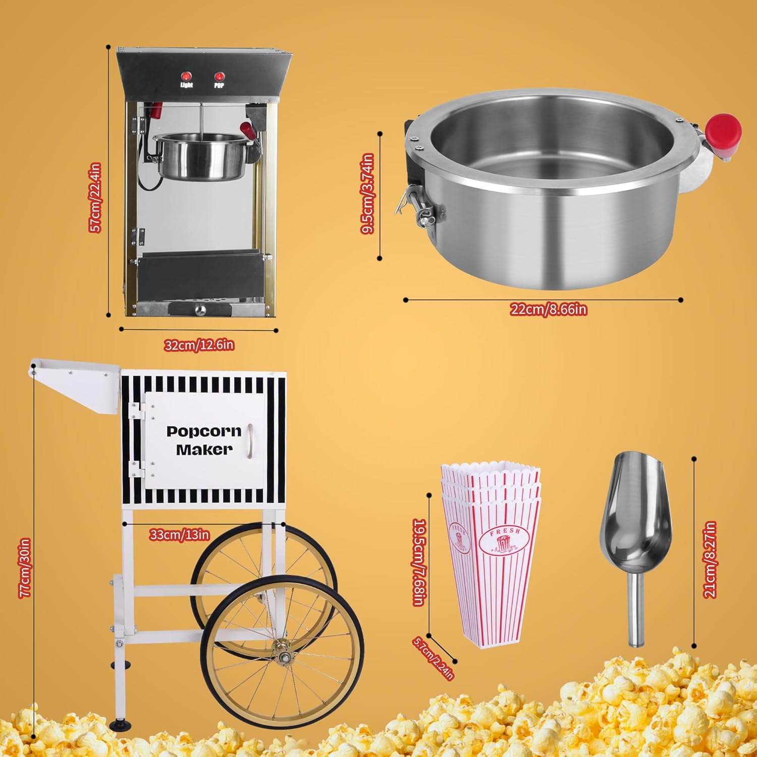 Máquina de Palomitas de Maíz Estilo Teatro de 8 Onzas con Dispensadores de Caramelos