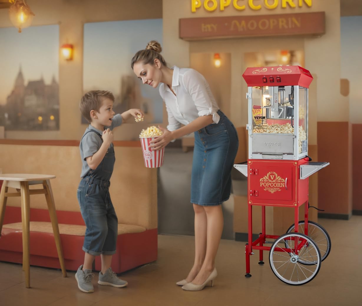 Crispetera Comercial de 8 Onzas con Carrito – Potencia de 850W para Eventos y Negocios en Colombia