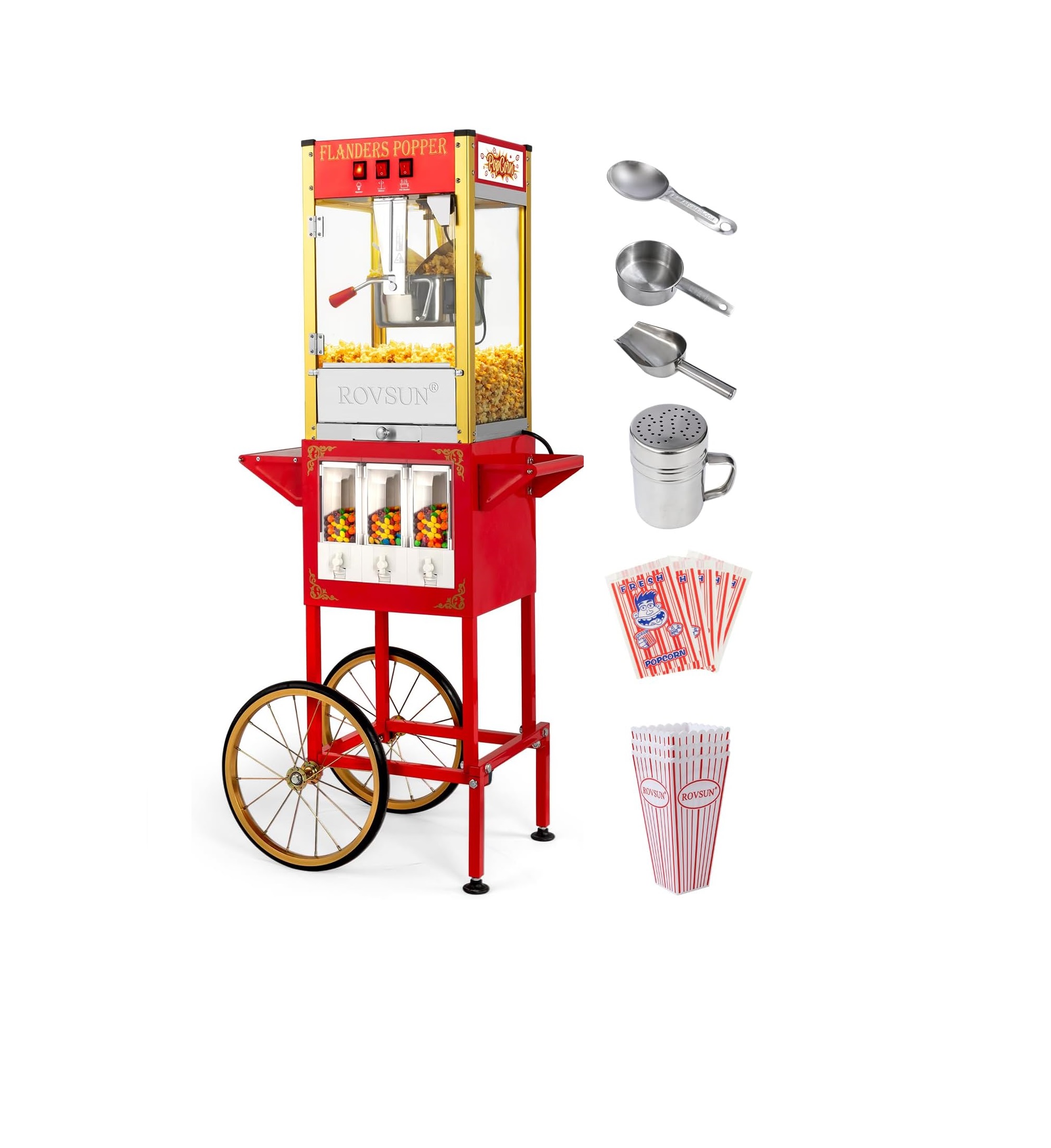 Crispetera ROVSUN de 8 Onzas con Carrito y Dispensadores – Ideal para Fiestas y Negocios en Colombia