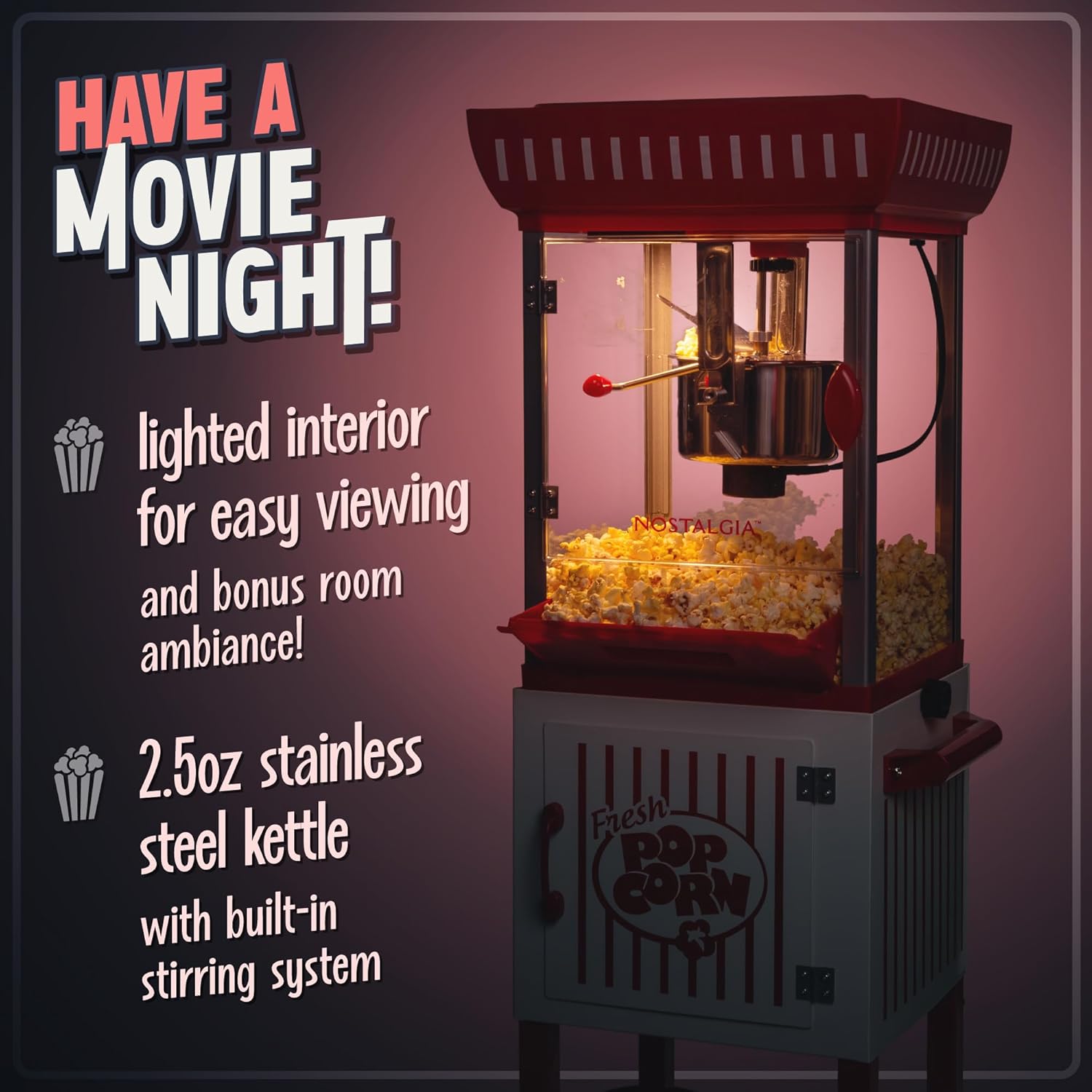 Crispetera Nostalgia Vintage de 2.5 Onzas con Carrito – Estilo Cine en Rojo y Blanco para Hogares y Eventos en Colombia