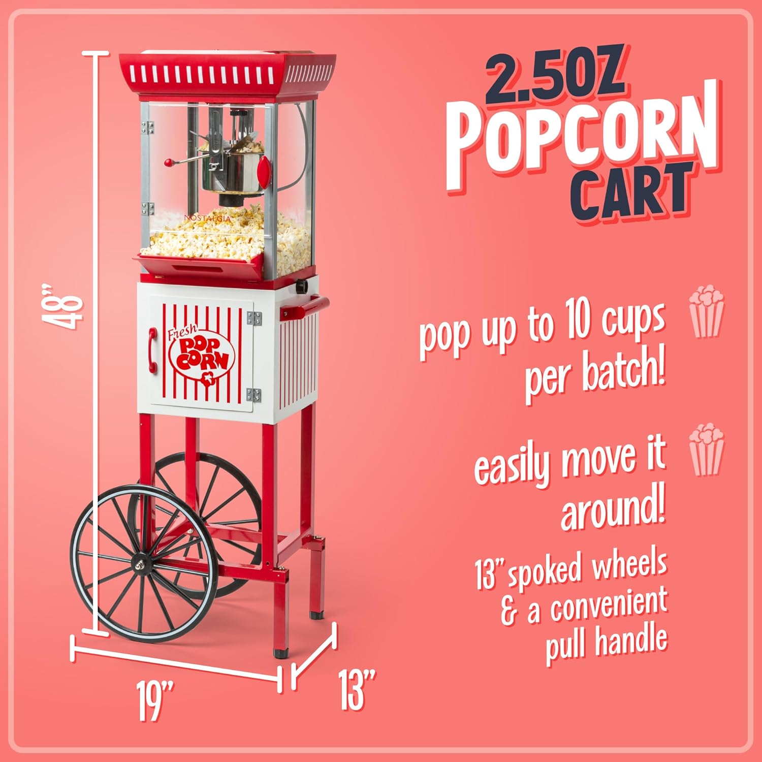 Crispetera Nostalgia Vintage de 2.5 Onzas con Carrito – Estilo Cine en Rojo y Blanco para Hogares y Eventos en Colombia
