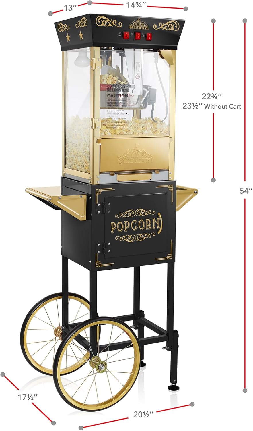 Crispetera Olde Midway de 10 Onzas con Carrito – Estilo Vintage en Negro para Negocios y Eventos en Colombia