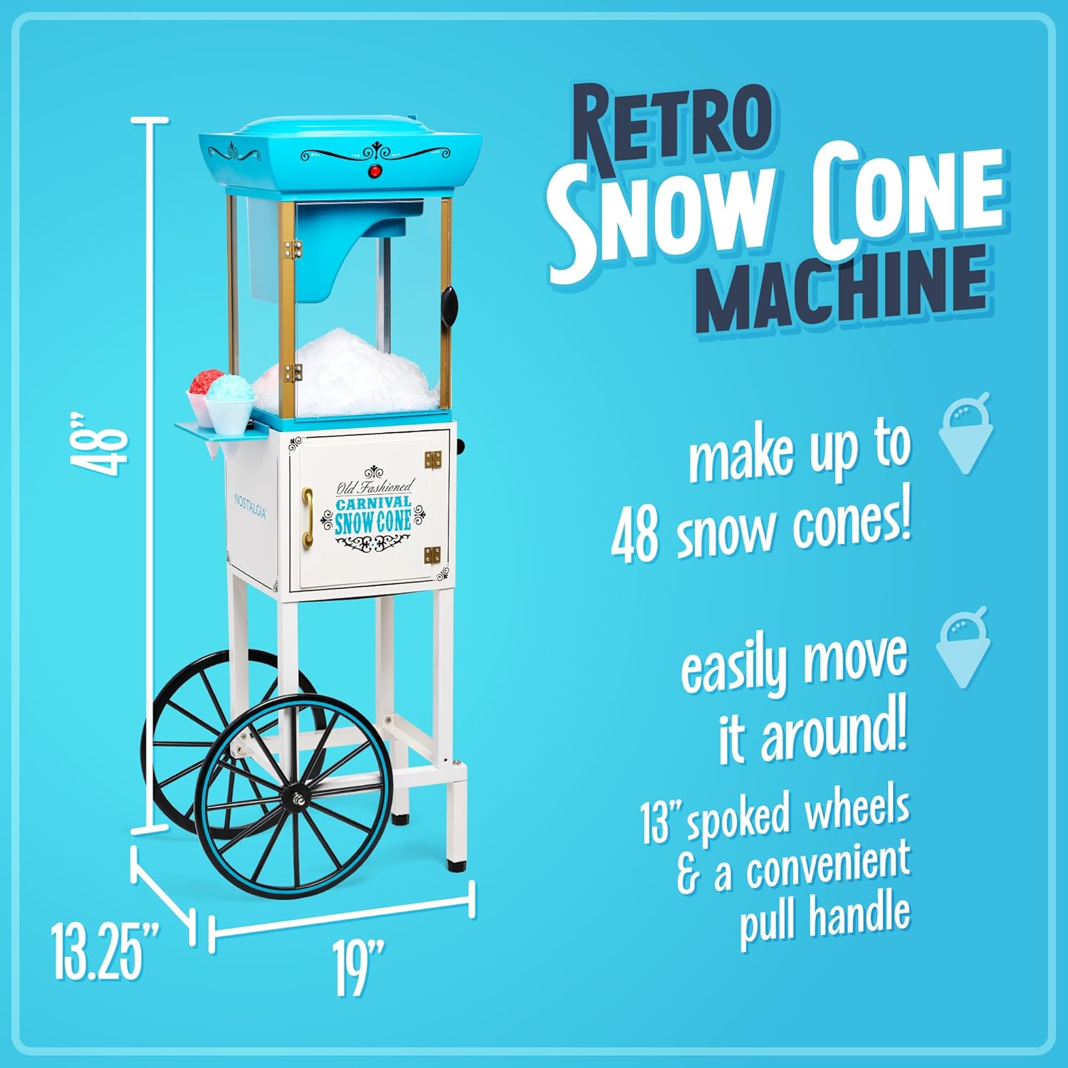 Máquina Retro de Hielo Afeitado Nostalgia, Cono de Nieve, 48 Porciones, Cuchillas de Acero Inoxidable en Colombia