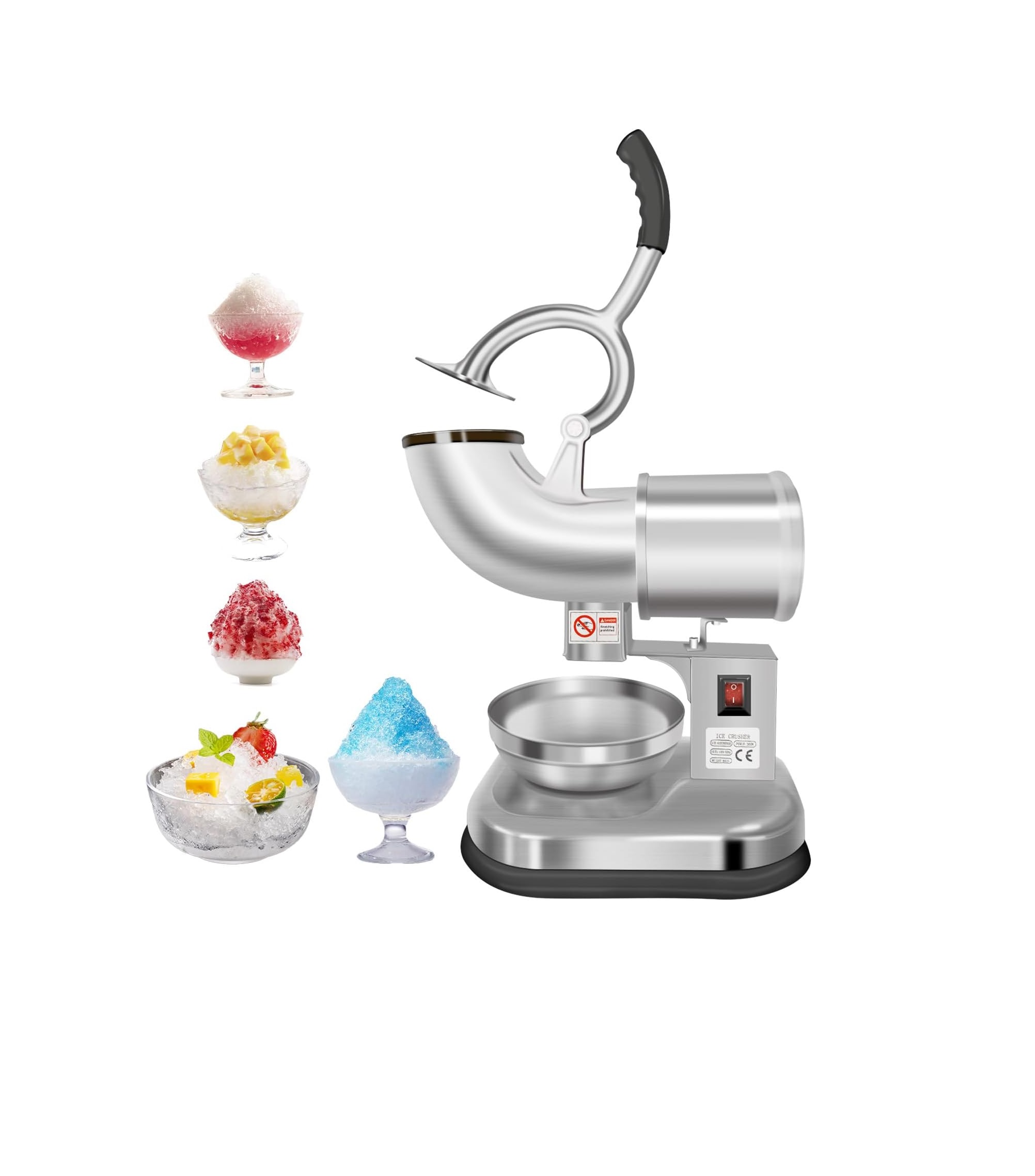 Trituradora de Hielo Eléctrica Carivia con Doble Hoja de Acero Inoxidable - Máquina para Conos de Nieve, 300 W, 440 lbs/hora