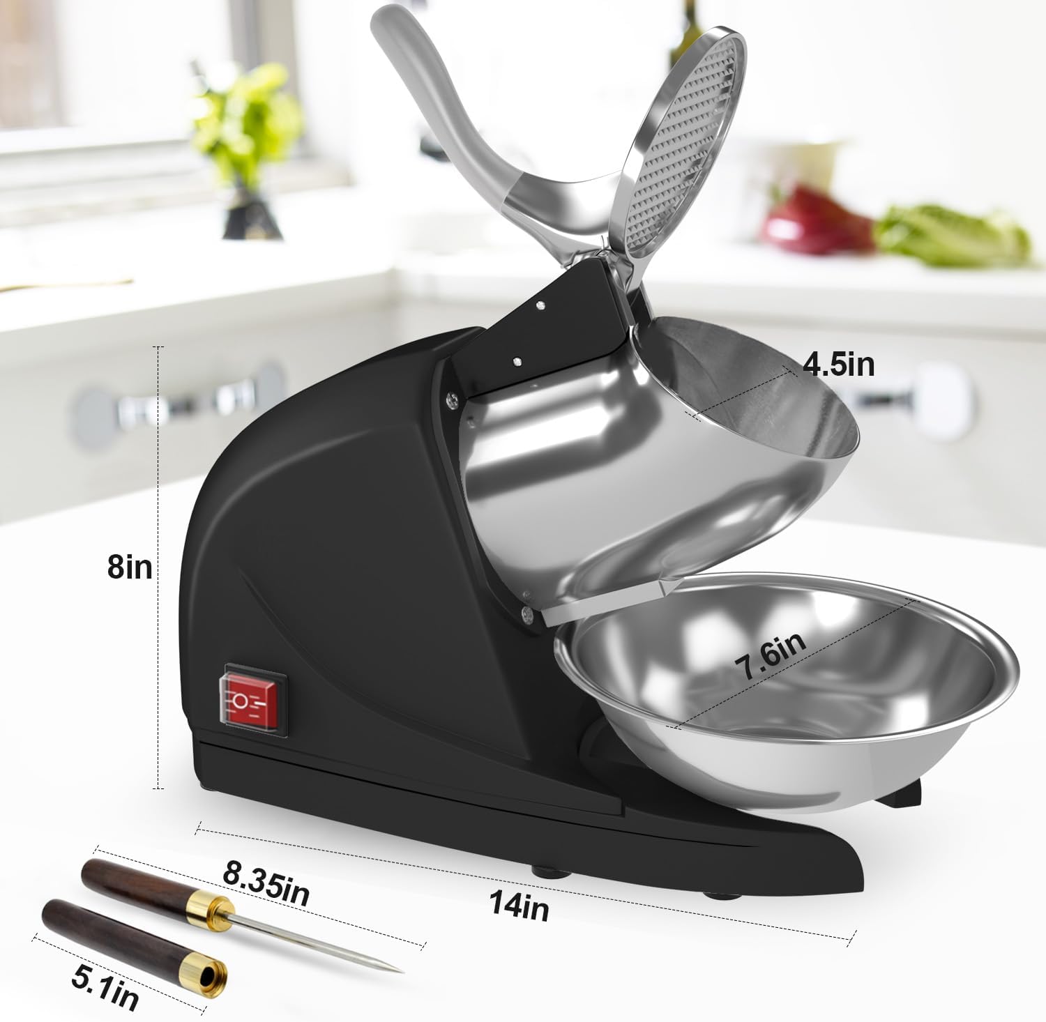Máquina de Hielo Afeitado OKF 380 W - Trituradora de 3 Cuchillas de Acero Inoxidable, 280 lbs/hr, Uso Doméstico y Comercial