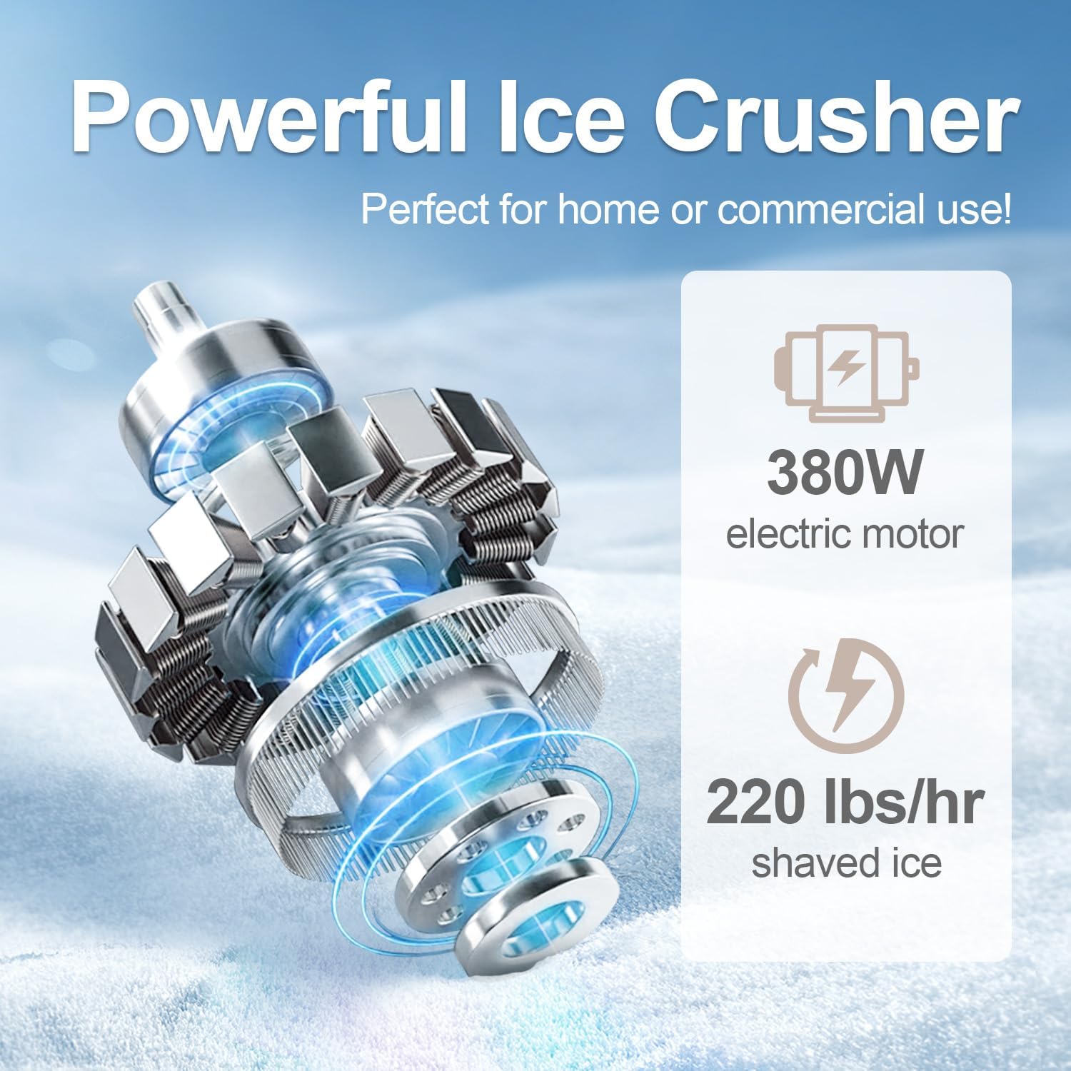 Máquina de Hielo Afeitado OKF 380 W - Trituradora de 3 Cuchillas de Acero Inoxidable, 280 lbs/hr, Uso Doméstico y Comercial