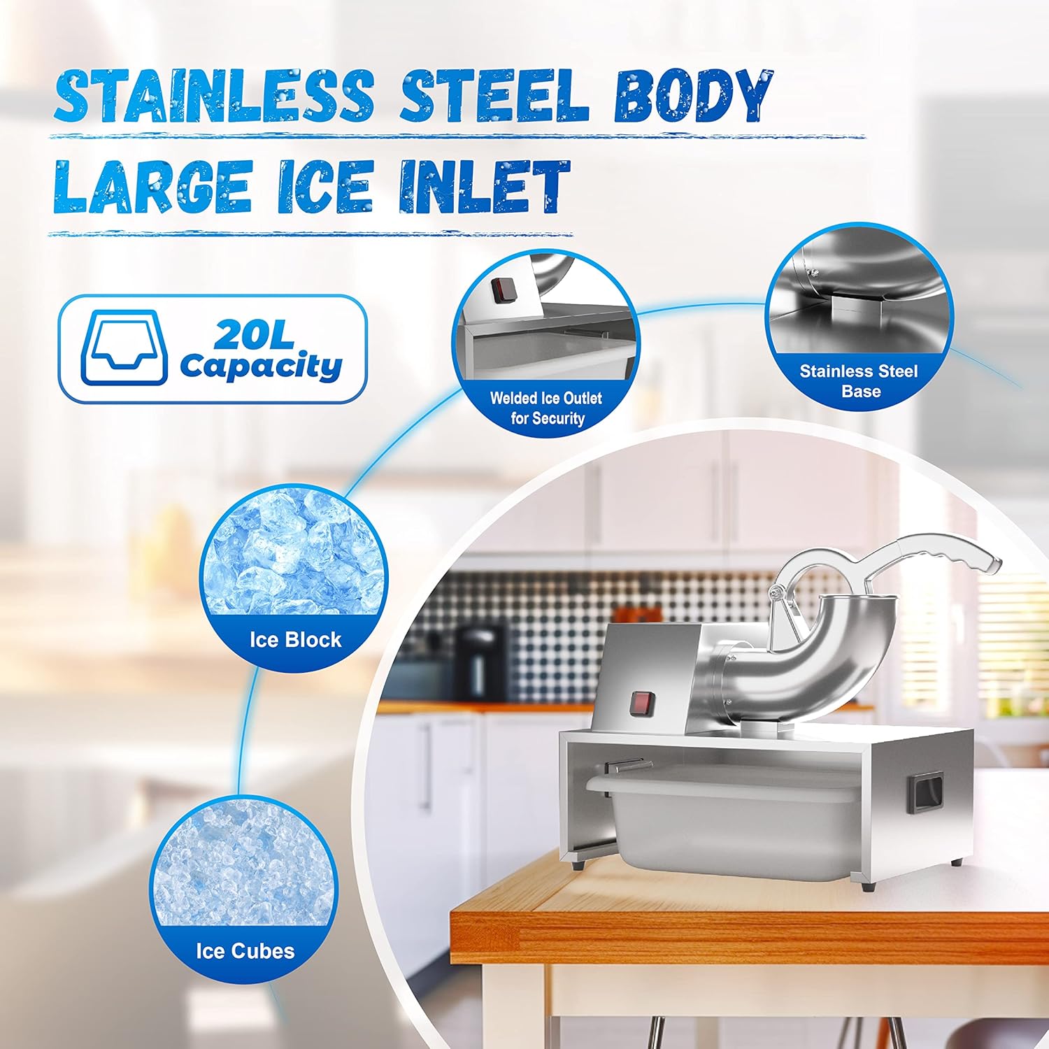 DYTREND - Máquina de Cono de Nieve Eléctrica, 250 W, Doble Hoja de Acero Inoxidable, Tritura 450 lbs/hora