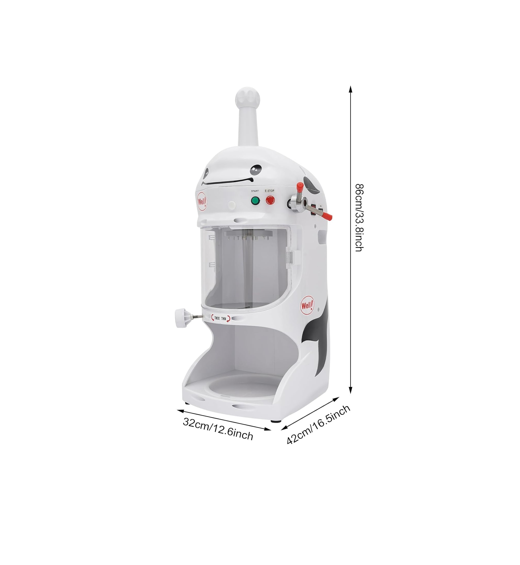 Máquina raspadora de Hielo Comercial, Trituradora de Hielo 350 W, Grosor Ajustable, 198 lbs/h, Acero Inoxidable