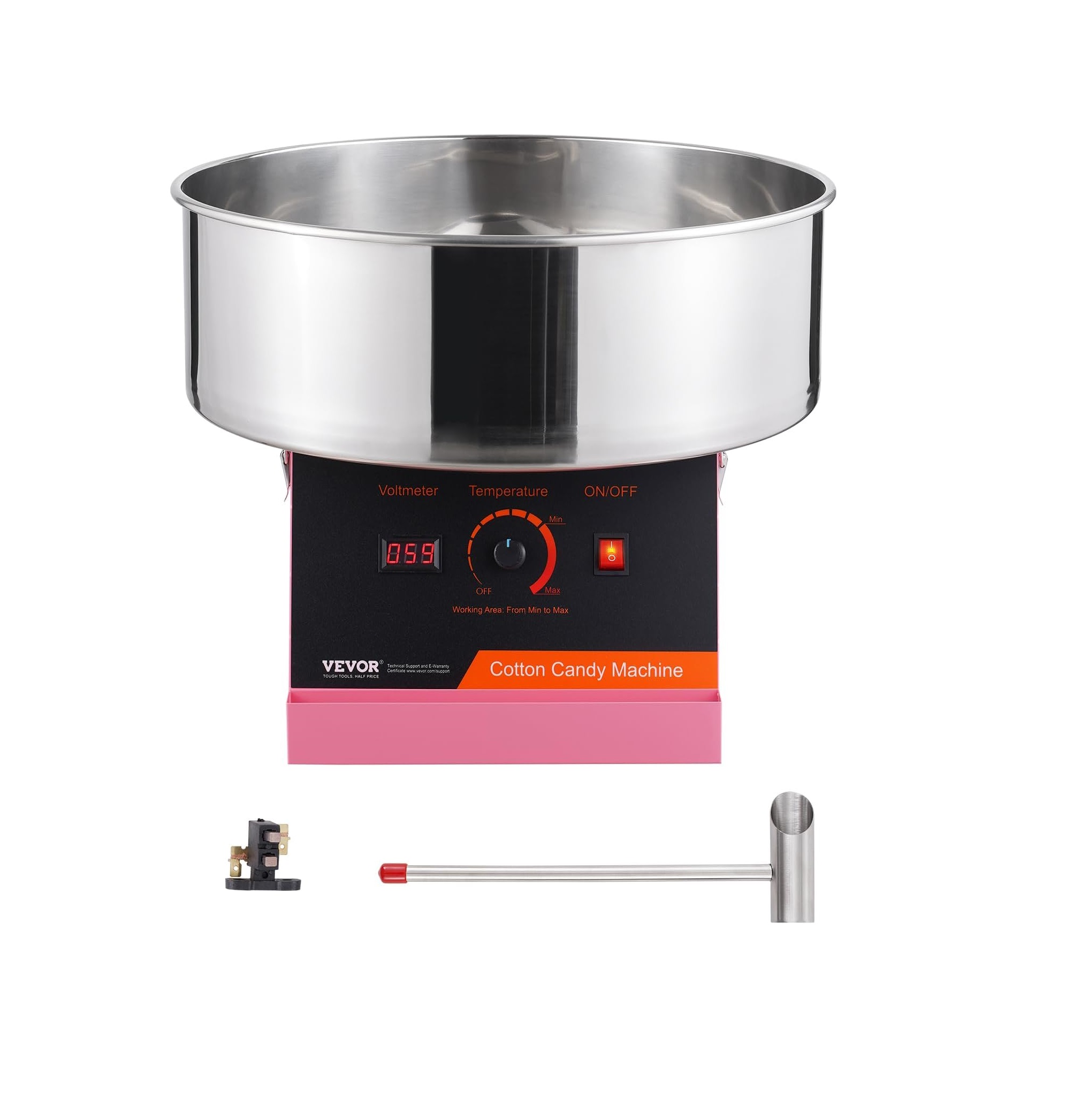 Máquina Comercial de Algodón de Azúcar VEVOR 1000 W, 6 Conos por Minuto, Control de Temperatura, Cuenco de Acero Inoxidable, Ideal para Fiestas y Negocios en Colombia.