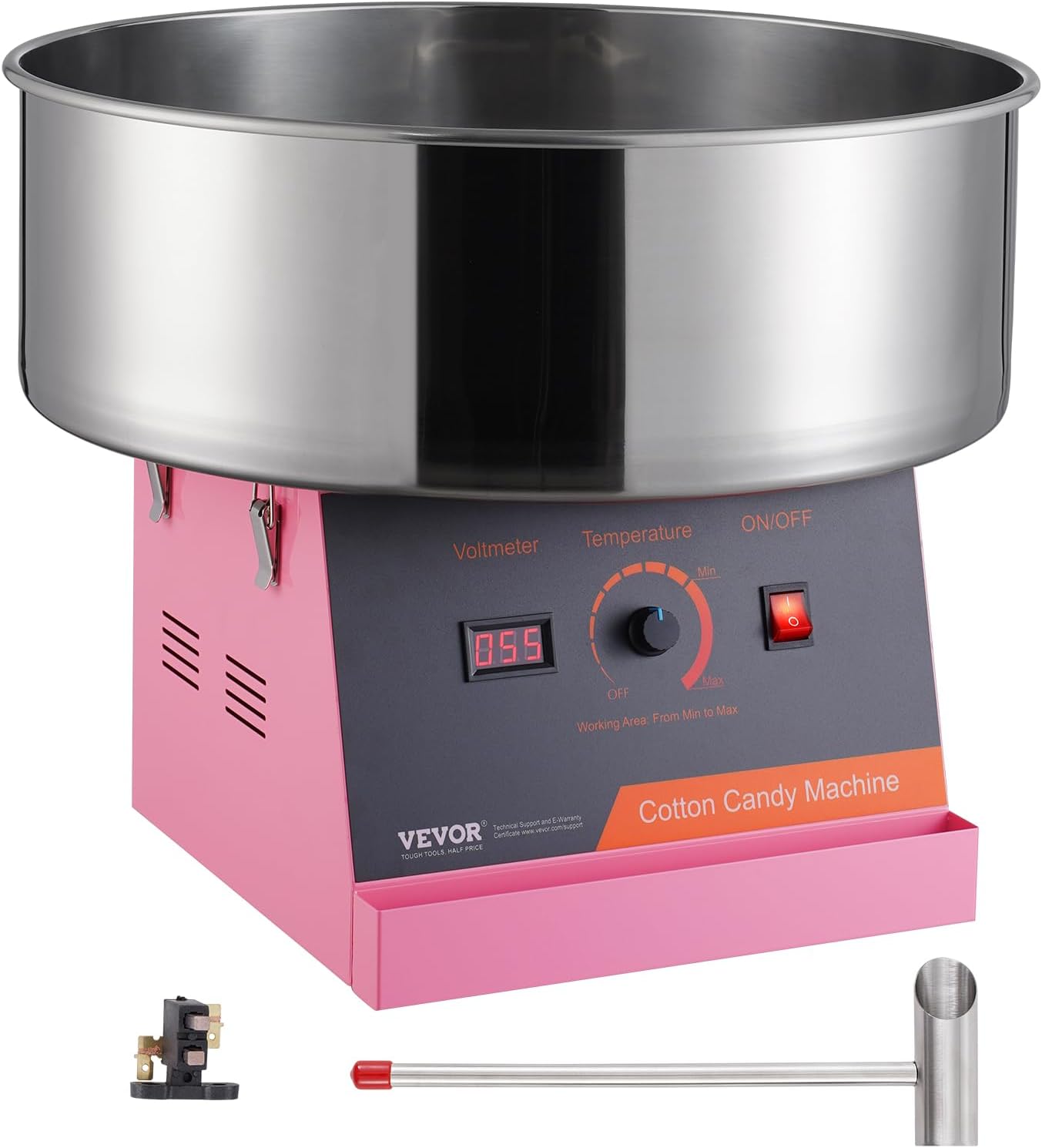 Máquina Comercial de Algodón de Azúcar VEVOR 1000 W, 6 Conos por Minuto, Control de Temperatura, Cuenco de Acero Inoxidable, Ideal para Fiestas y Negocios en Colombia.