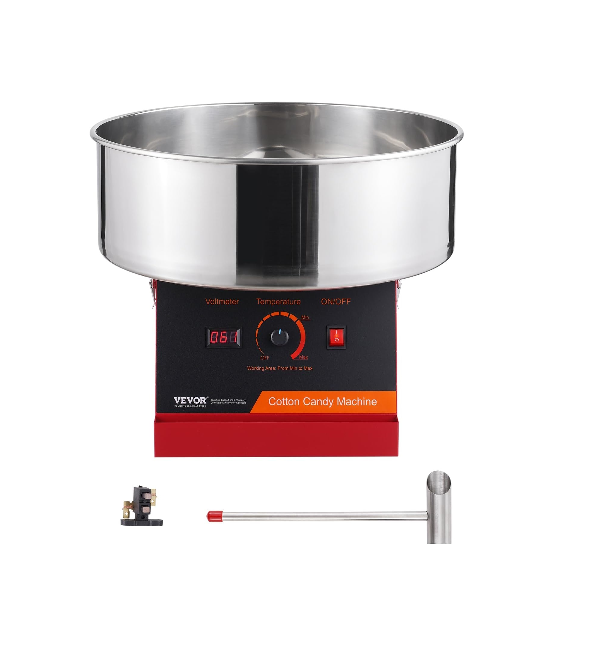 Máquina Comercial de Algodón de Azúcar VEVOR 1000 W, 6 Conos por Minuto, Control de Temperatura, Cuenco de Acero Inoxidable, Ideal para Eventos y Negocios en Colombia.