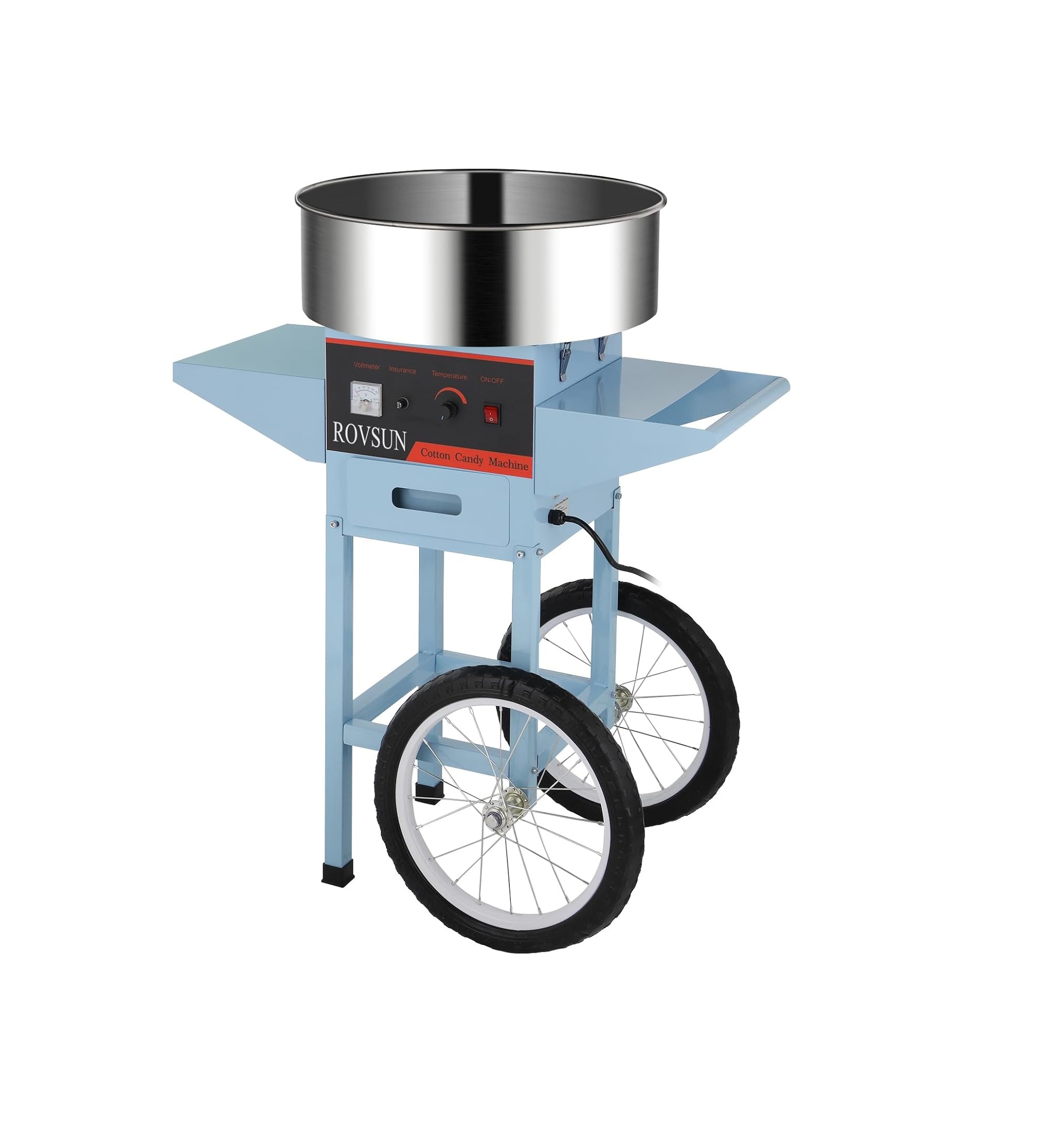 Máquina Comercial de Algodón de Azúcar ROVSUN 21”, 950 W, 2-3 Porciones por Minuto, con Carrito y Cajón de Almacenamiento, Ideal para Eventos en Colombia.