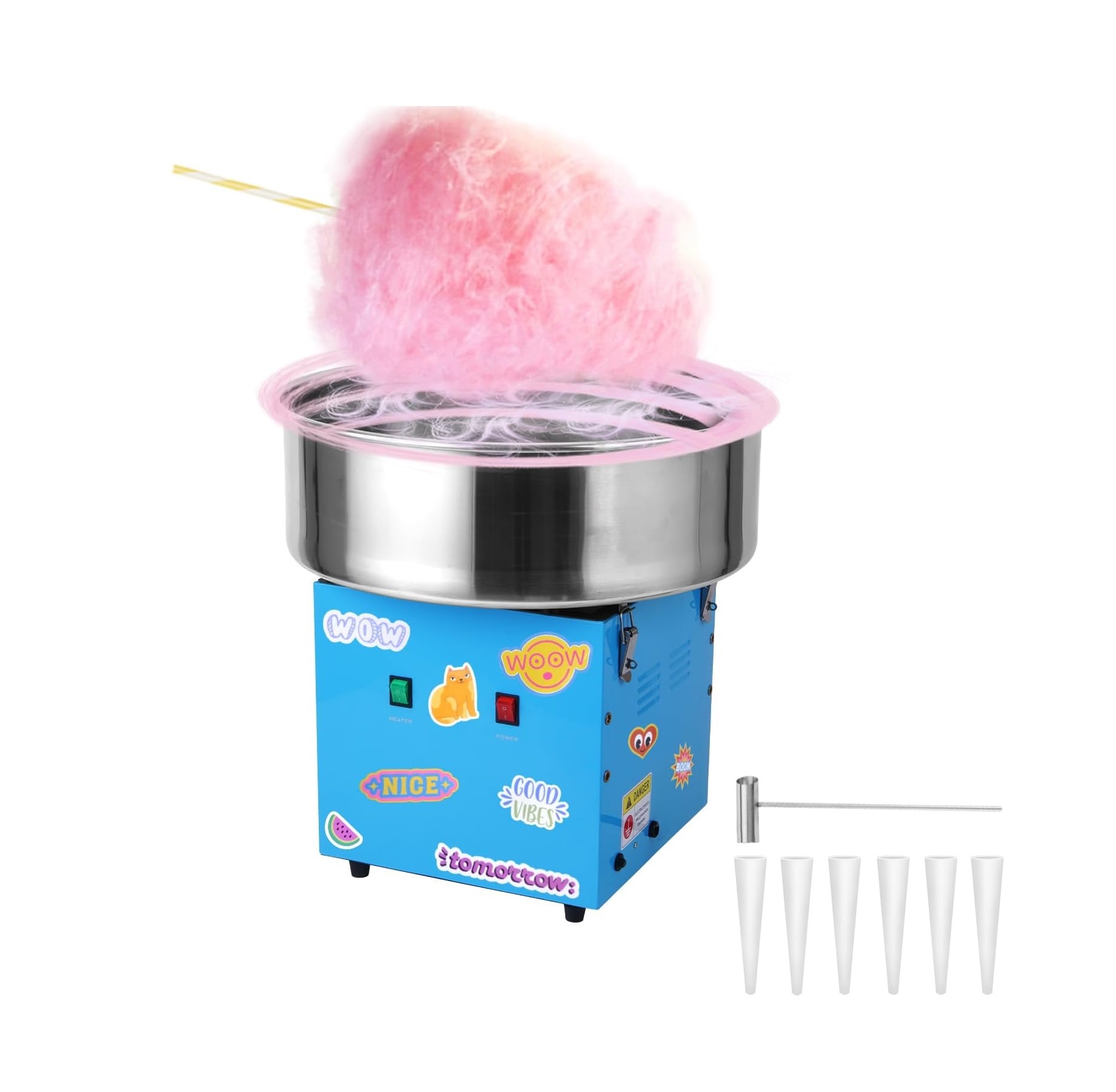 Máquina Comercial de Algodón de Azúcar Azul 1100 W, 20” de Acero Inoxidable, Rápida y Versátil para Eventos y Negocios en Colombia.