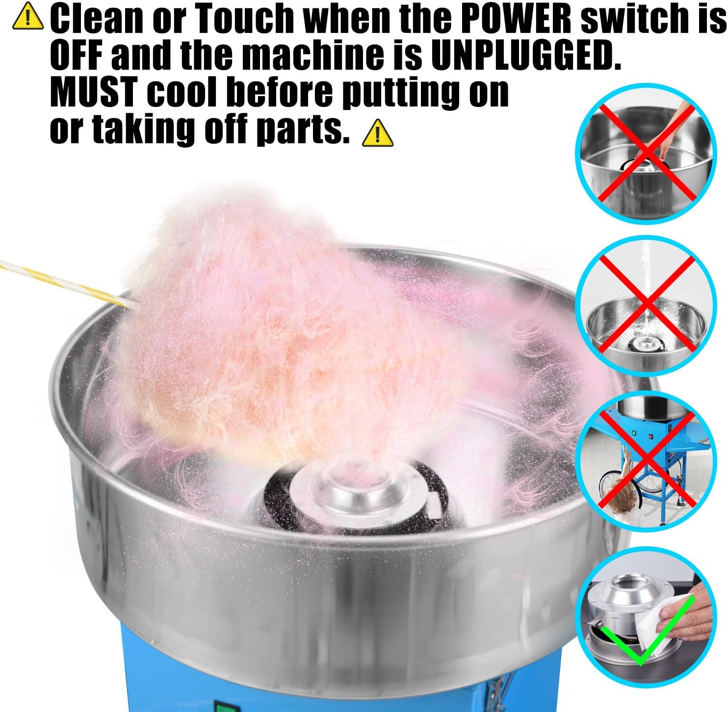 Máquina Comercial de Algodón de Azúcar Azul 1100 W, 20” de Acero Inoxidable, Rápida y Versátil para Eventos y Negocios en Colombia.