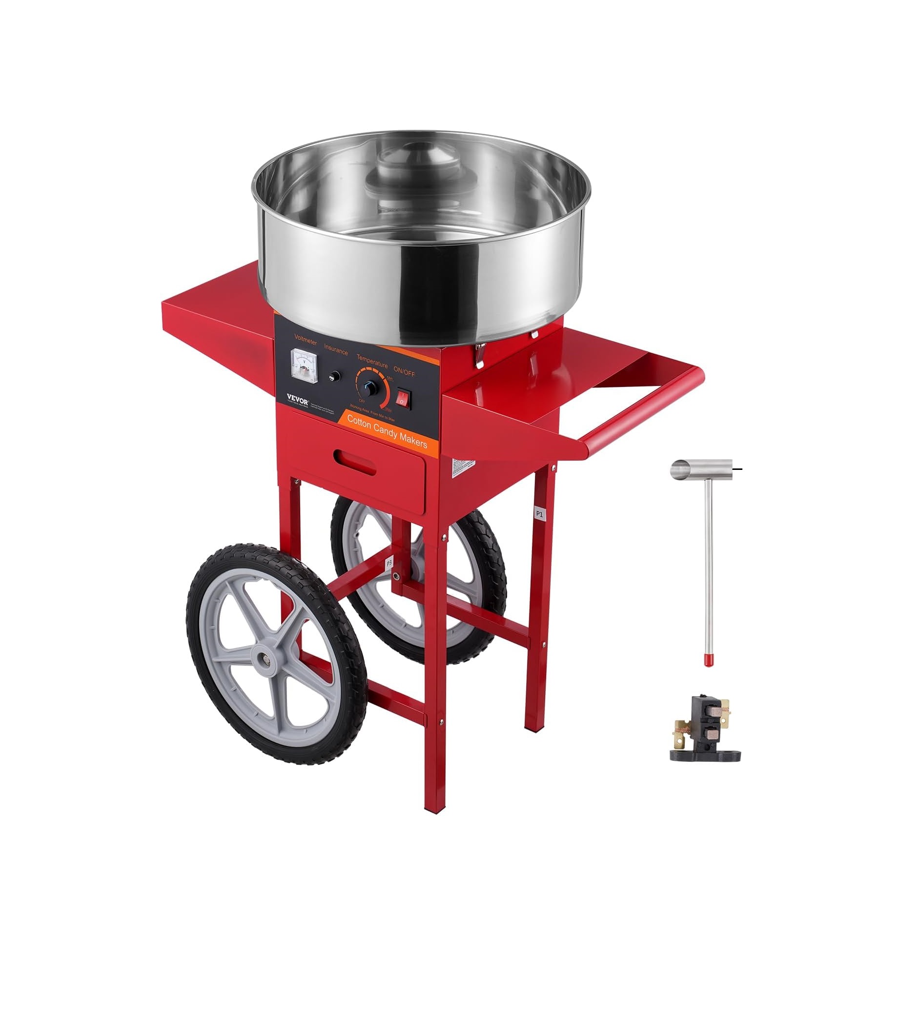 Máquina de Algodón de Azúcar VEVOR 1000 W con Carrito, 6 Conos por Minuto, Control de Temperatura y Cajón de Almacenamiento, Ideal para Fiestas y Negocios en Colombia.