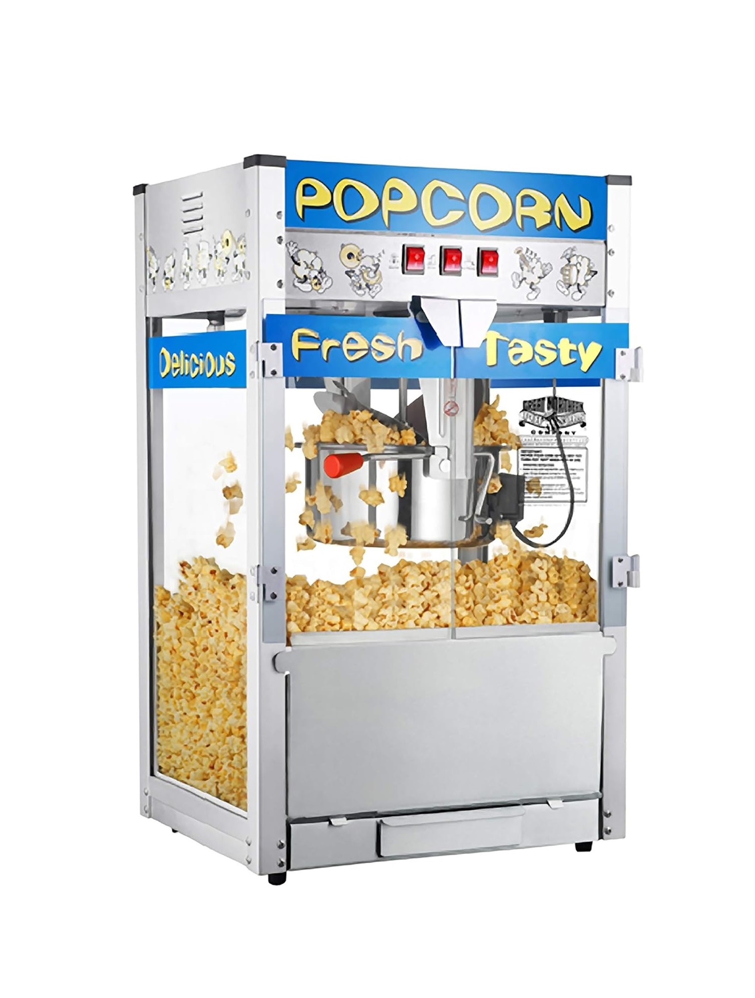 Crispetera Comercial GREAT NORTHERN Pop Heaven, 12 oz, Vidrio Templado, 1440 W, Color Azul