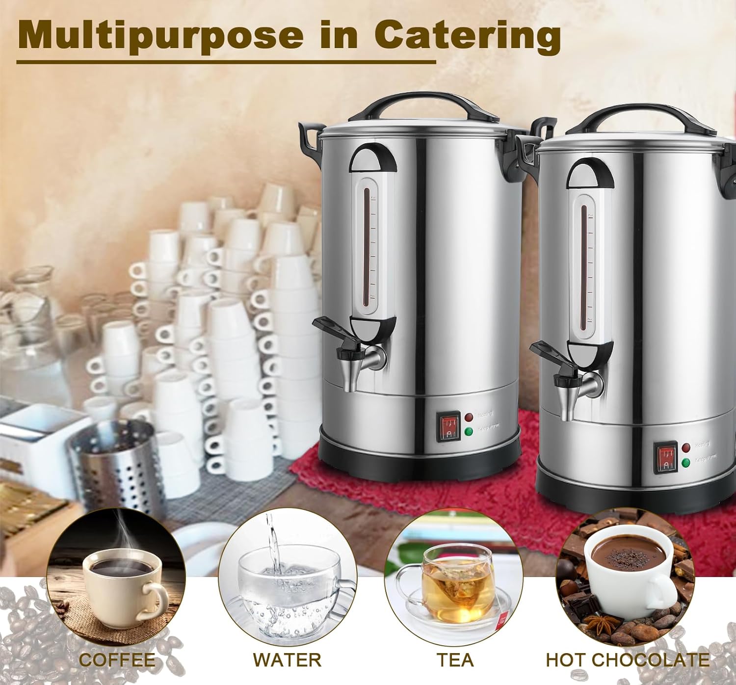 Urna de Café Comercial CAZACHEF 100 Tazas, 4.2 Galones, Acero Inoxidable