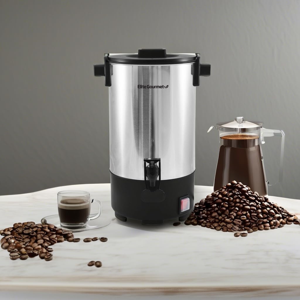 Urna Eléctrica Elite Gourmet CCM-035, 30 Tazas, Acero Inoxidable, Fácil Limpieza  