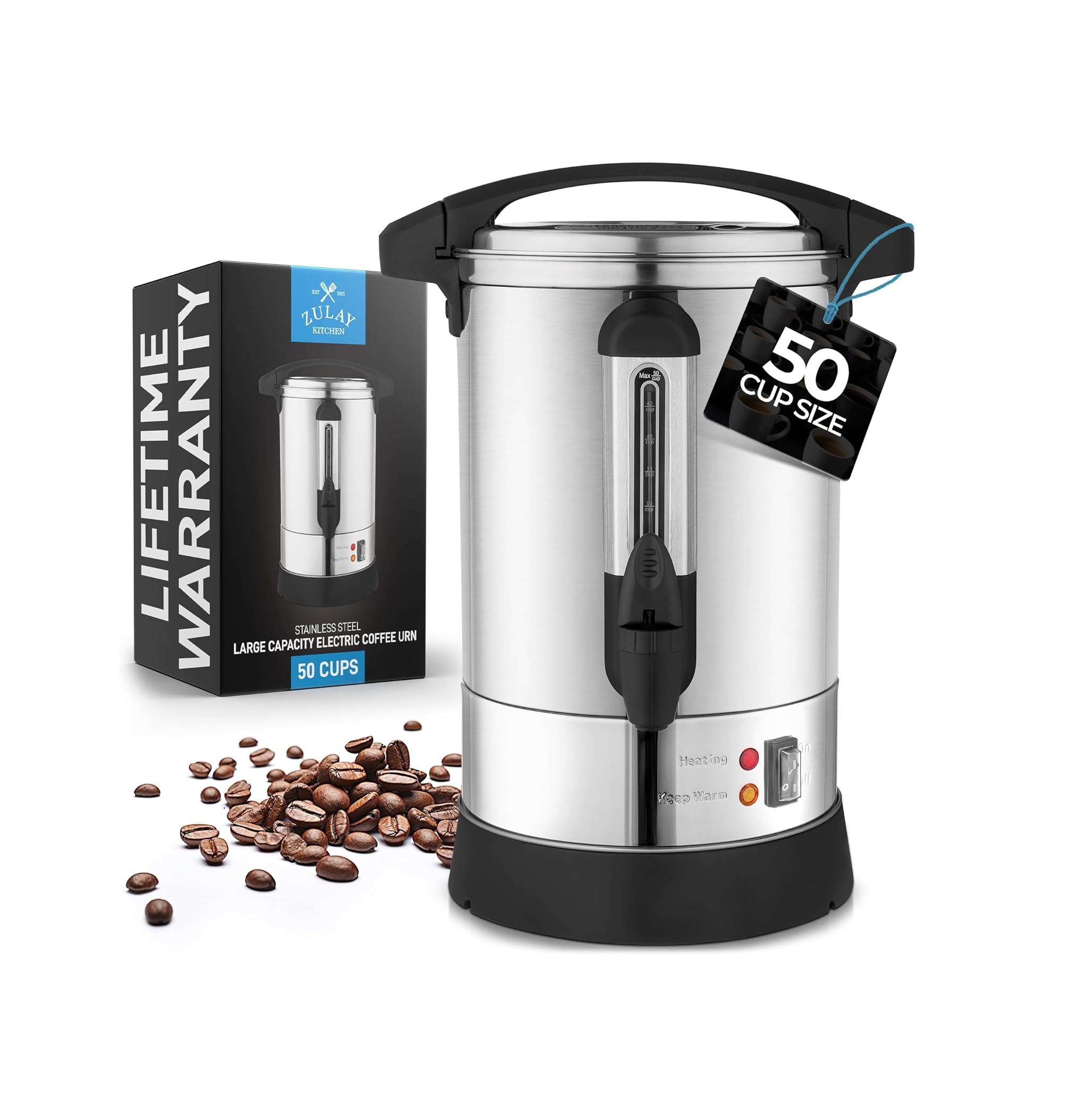 Cafetera Comercial Zulay, 50 Tazas, Acero Inoxidable, Doble Pared y Fácil Transporte