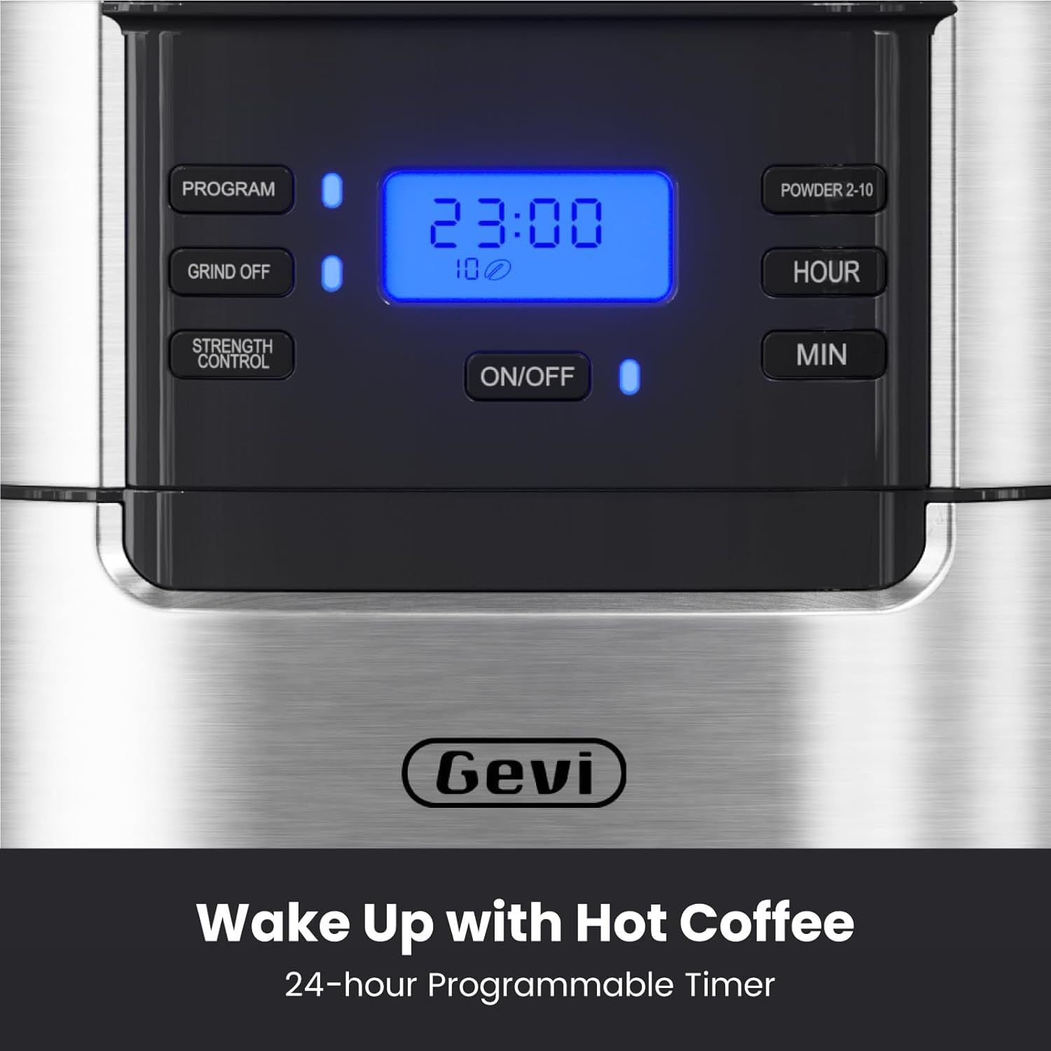Cafetera Gevi de Goteo 10 Tazas con Molinillo, Temporizador y Filtro Reutilizable 