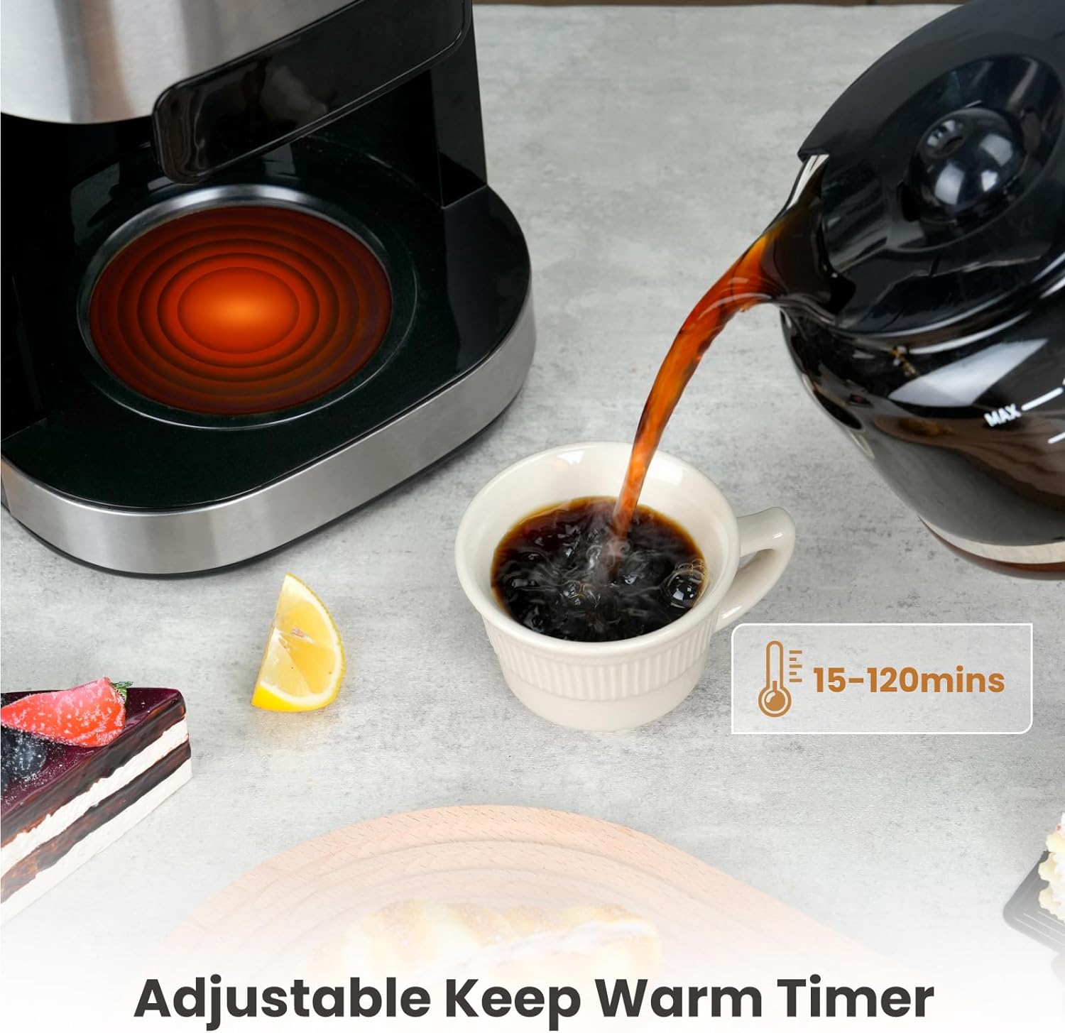 Cafetera Gevi de Goteo 10 Tazas con Molinillo, Temporizador y Filtro Reutilizable 
