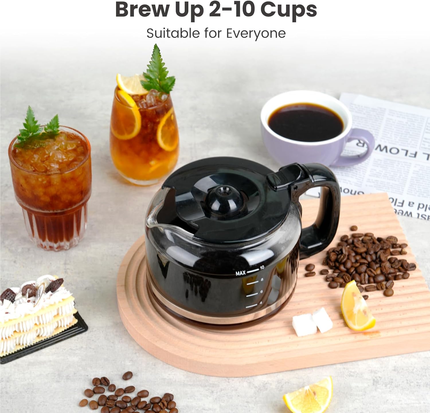 Cafetera Gevi de Goteo 10 Tazas con Molinillo, Temporizador y Filtro Reutilizable 
