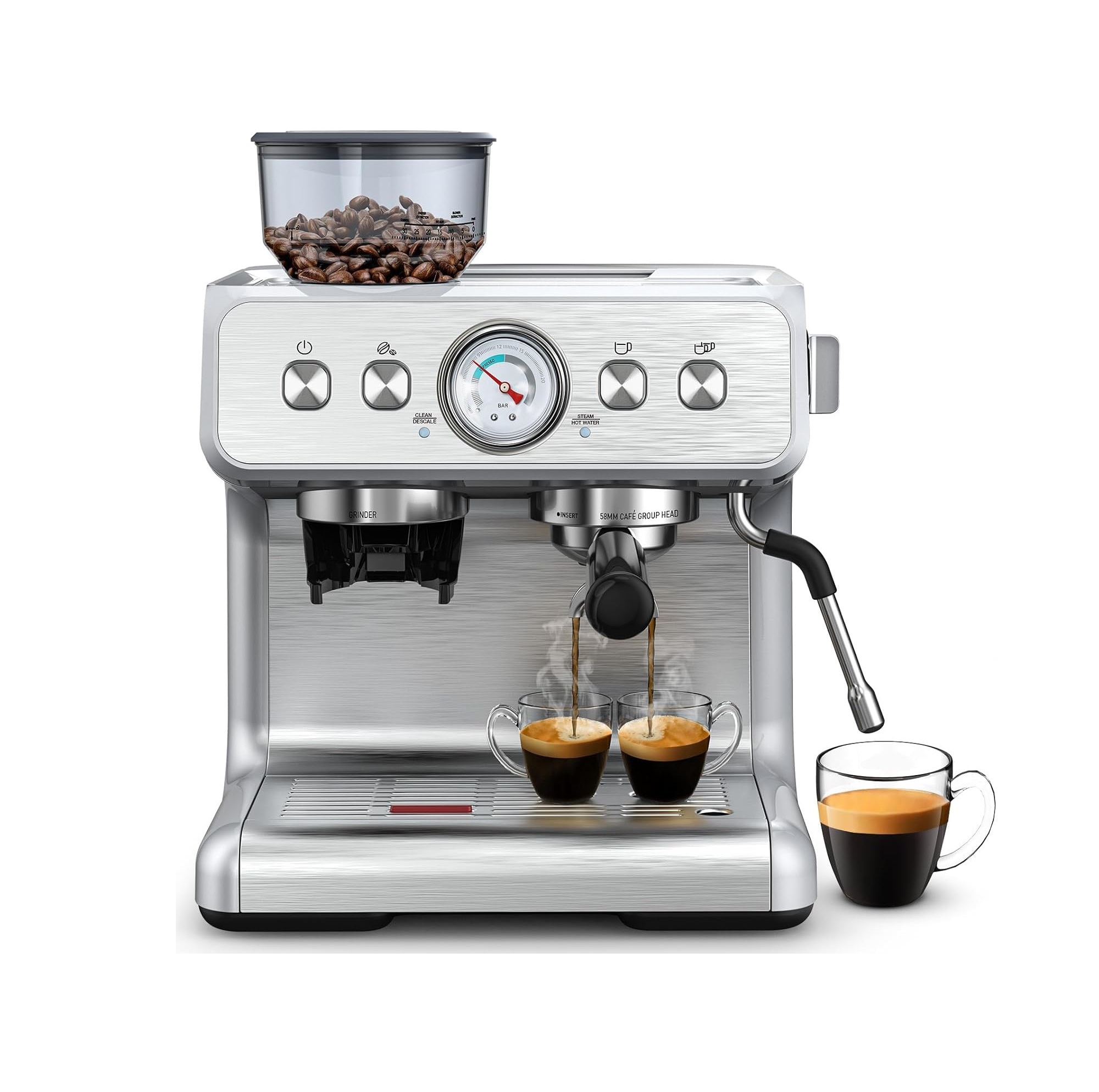 Zulay Kitchen Magia - Máquina manual de café expreso con molinillo y espumador de leche