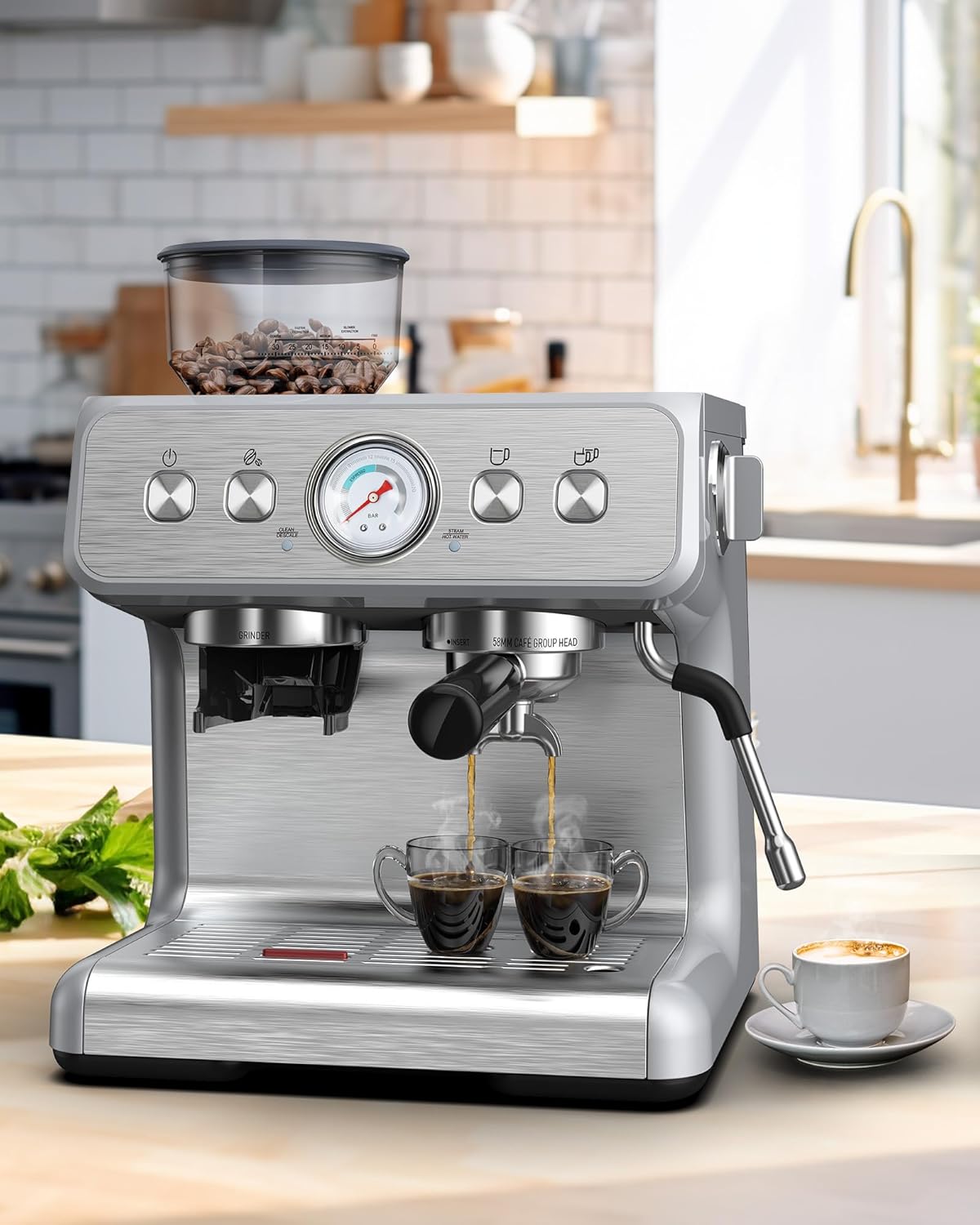 Zulay Kitchen Magia - Máquina manual de café expreso con molinillo y espumador de leche