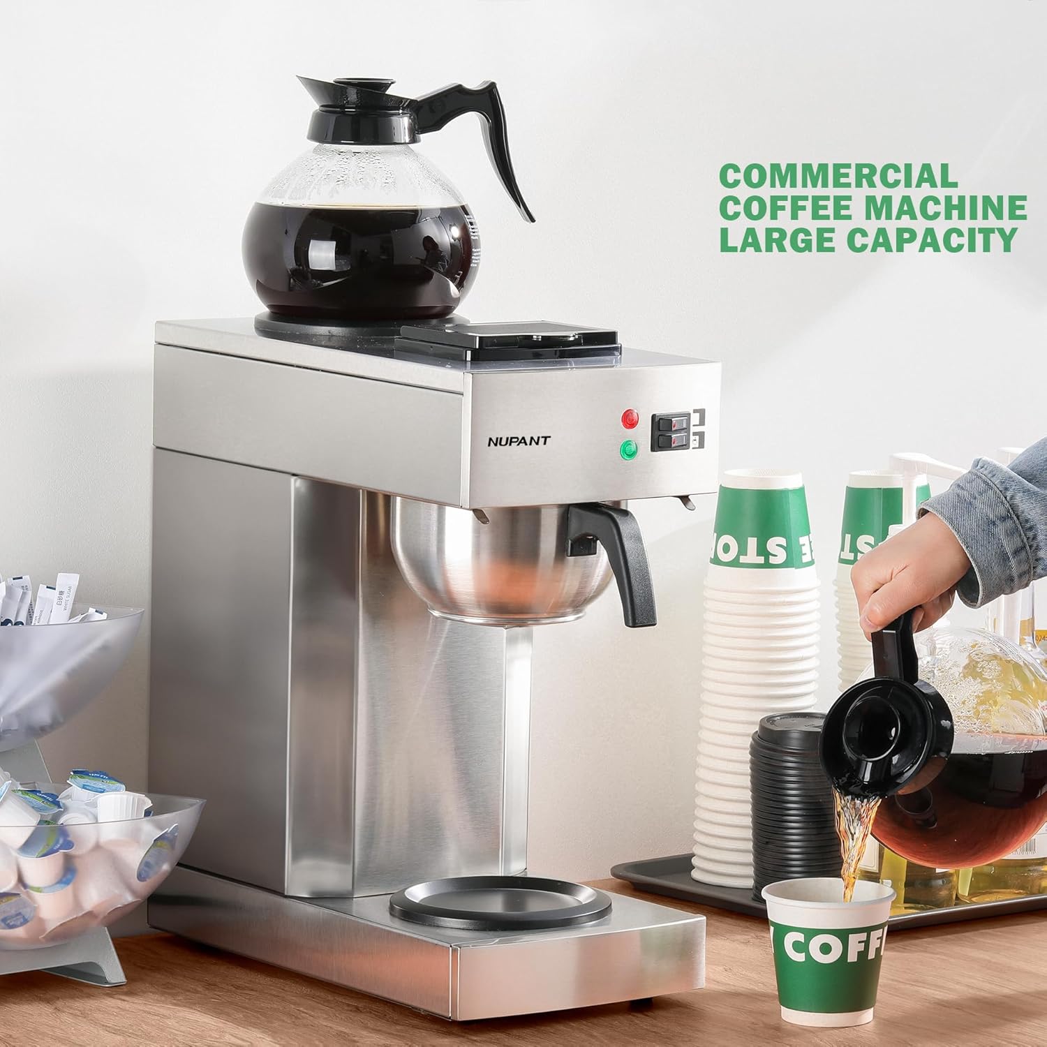 Cafetera Comercial NUPANT de Goteo, 12 Tazas con 2 Calentadores y Jarras de Vidrio  