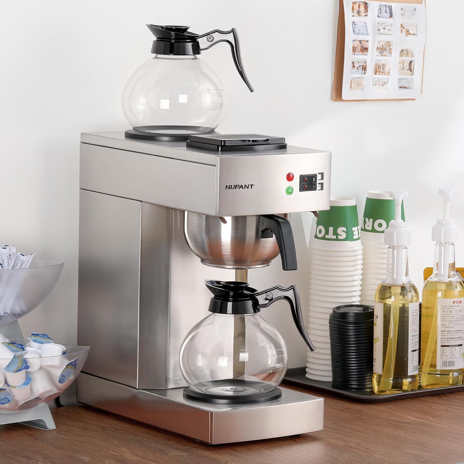 Cafetera Comercial NUPANT de Goteo, 12 Tazas con 2 Calentadores y Jarras de Vidrio  