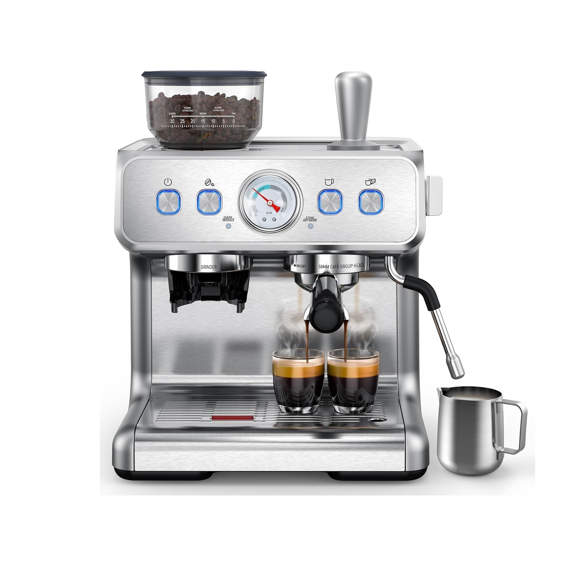 Cafetera Espresso COWSAR de 15 Bares con Molinillo y Espumador, Tanque 75 oz