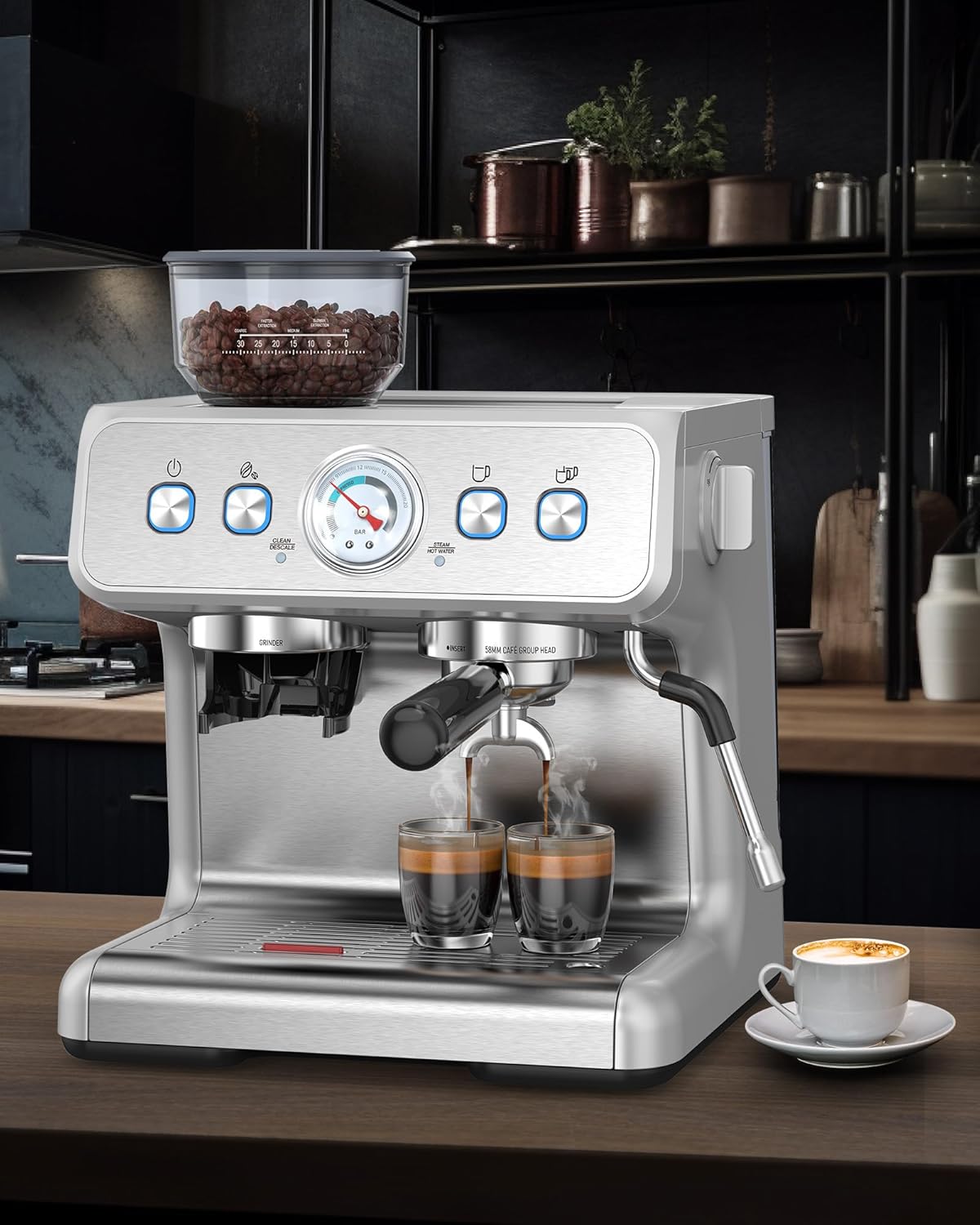 Cafetera Espresso COWSAR de 15 Bares con Molinillo y Espumador, Tanque 75 oz  