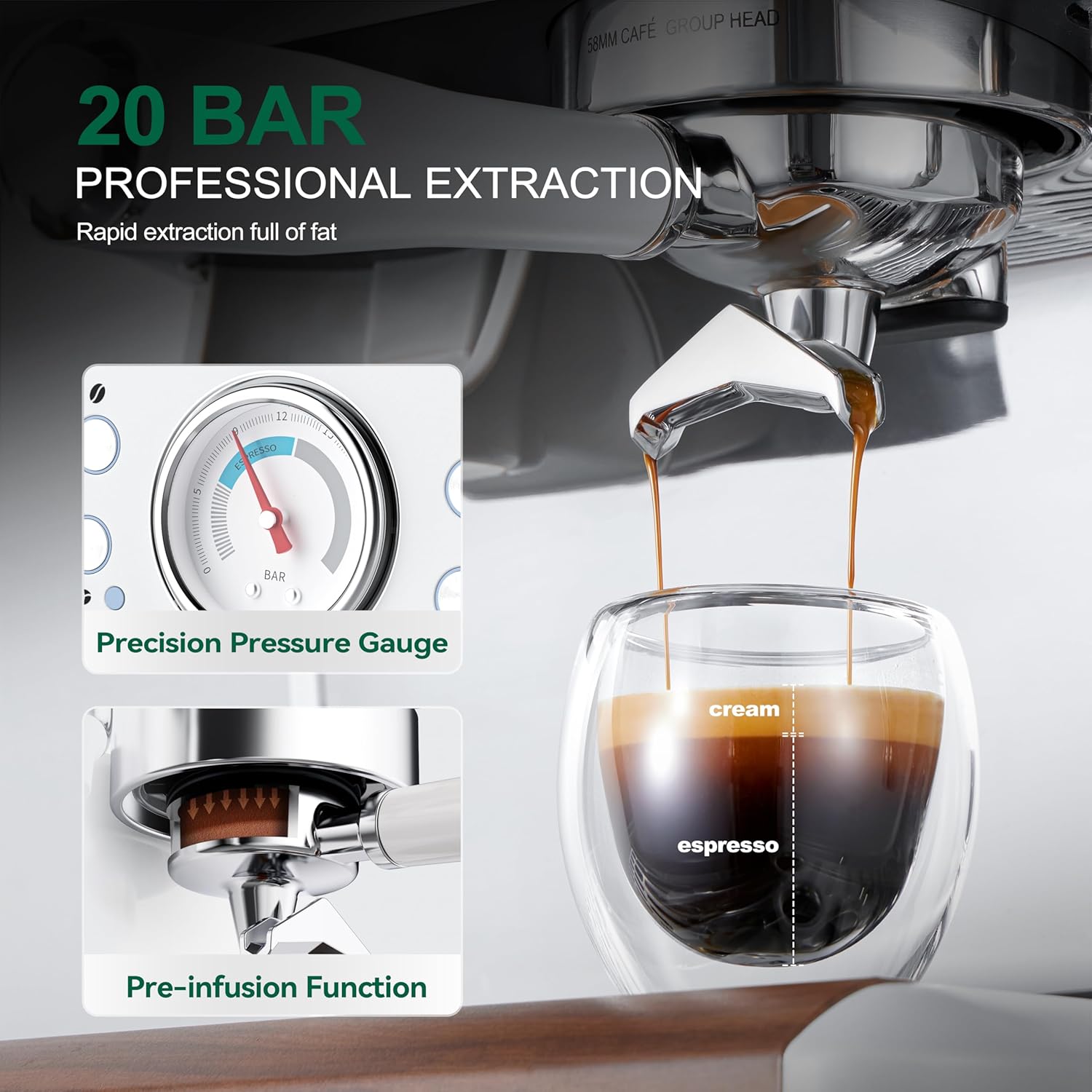 COUPLUX Máquina Espresso 20 Bares con Molinillo Integrado y Espumador, Tanque 2.8L  