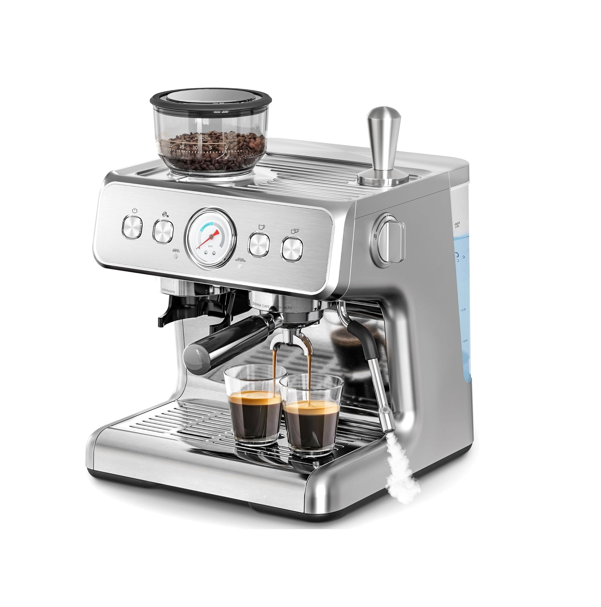 Kismile Máquina Espresso 20 Bares con Molinillo Integrado y Espumador, Tanque 2.8L