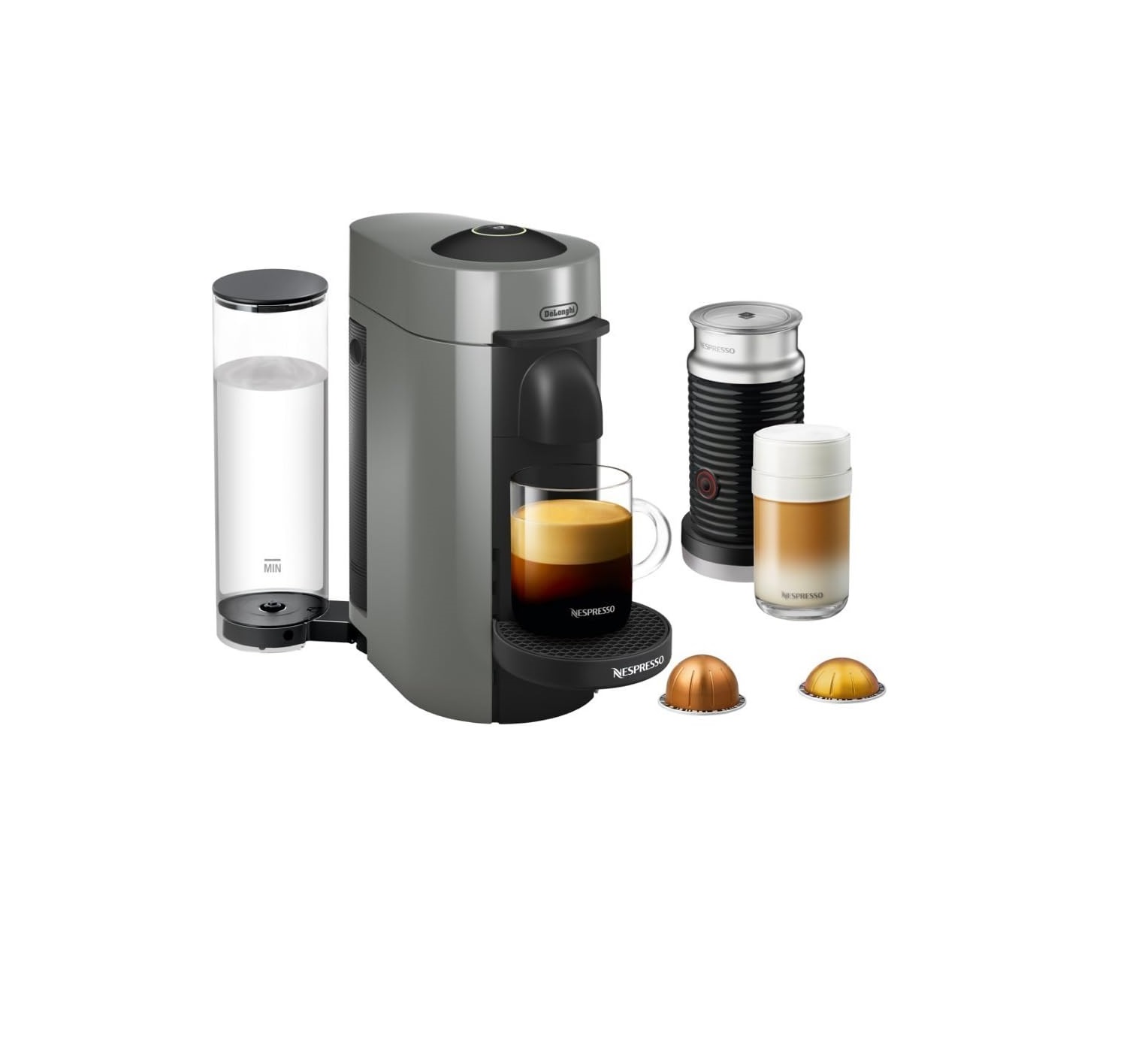 Máquina Nespresso De'Longhi VertuoPlus con Espumador, Café y Espresso, Gris